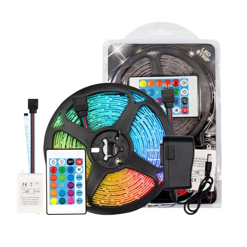5 méteres RGB led szalag táppal és távírányitóval