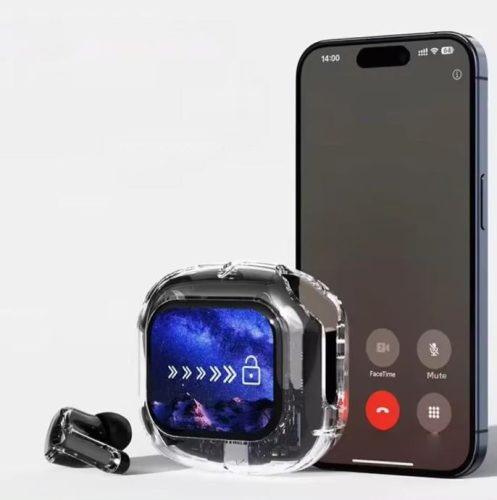 AirMaximo – Fekete vezeték nélküli fülhallgató, kijelzős töltőtokkal