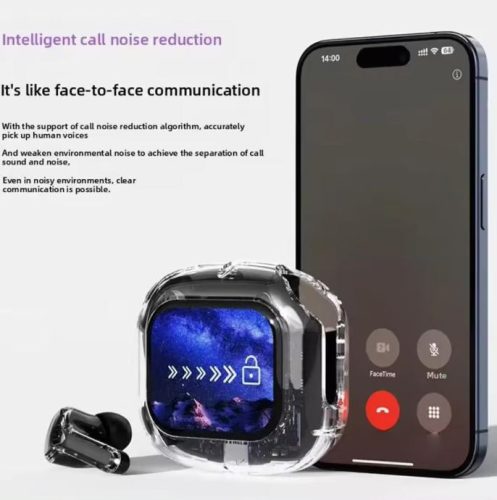 AirMaximo – Fehér vezeték nélküli fülhallgató, kijelzős töltőtokkal