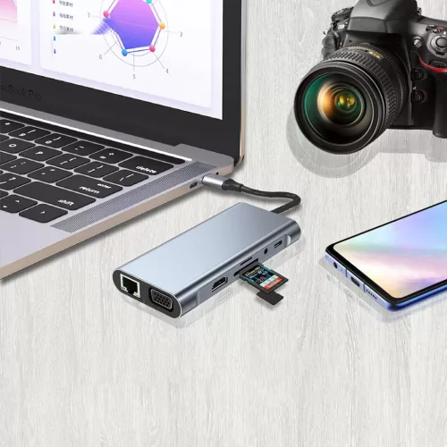 USB Type-C HUB 11 portos átalakító