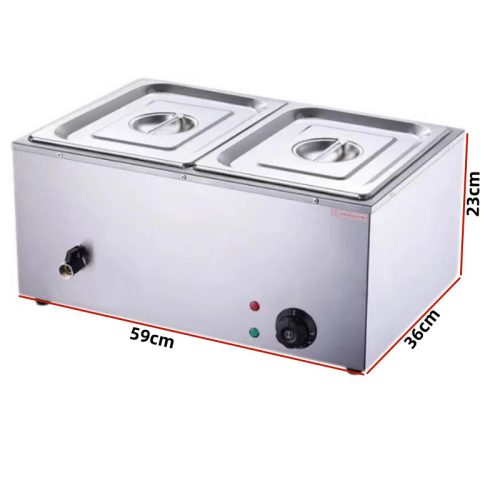 Elektromos ételmelegítő  melegentartó – 2 rekeszes, rozsdamentes acél