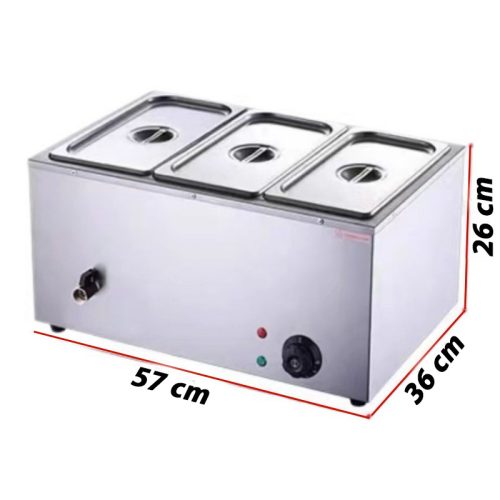 Elektromos ételmelegítő melegentartó – 3 rekeszes, rozsdamentes acél