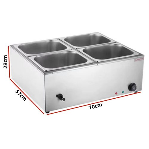 Elektromos ételmelegítő melegentartó – 4 rekeszes, rozsdamentes acél