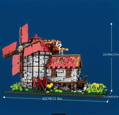 2296 db-os Középkori Szélmalom Építőjáték – Nagyméretű Épületmodell