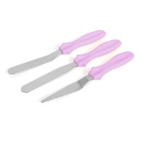   3 részes tortadíszítő spatula készlet – Rozsdamentes acél pengével, rózsaszín nyéllel (9”)