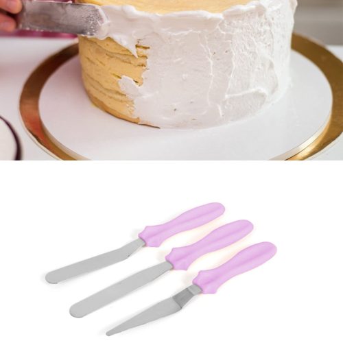 3 részes tortadíszítő spatula készlet – Rozsdamentes acél pengével, rózsaszín nyéllel (9”)