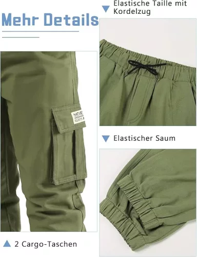 NATUST unisex cargo nadrág – pamut szabadidőnadrág gumis derékkal - (170–176 cm)