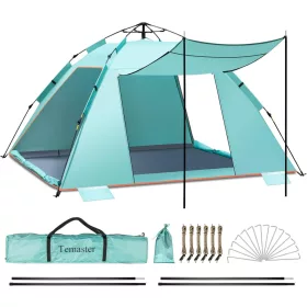   Temaster 3-4 személyes automata Strand Sátor 3 előtetővel – UV 50+ napvédelem, 220 × 200 × 130 cm
