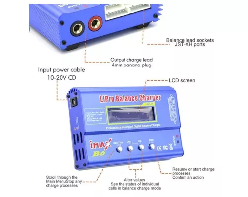 Lipo töltő 2s-6s Imax B6 akkumulátorokhoz Balance-Charger funkcióval, 1150 mAh, 80W, 6A, kék