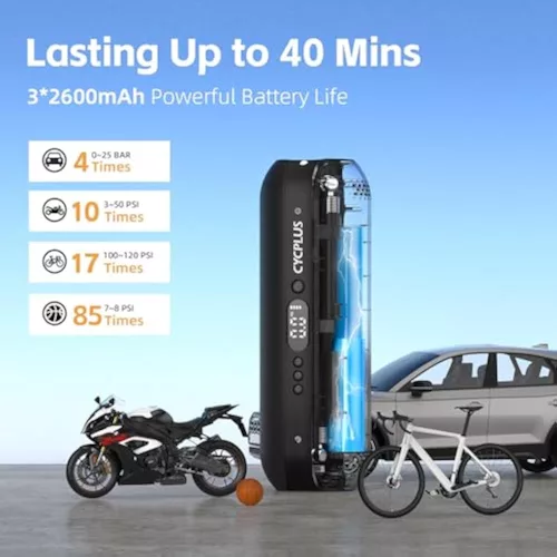 CYCPLUS AL1 hordozható autós kompresszor – 150 PSI, akkumulátoros és 12V-os használattal