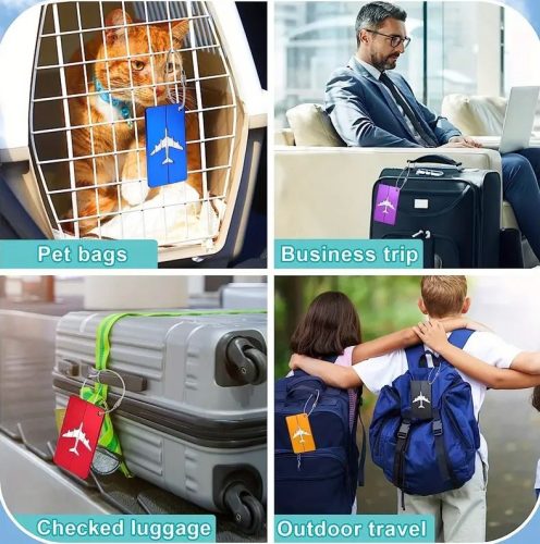 Simply Joy – 5 db-os Poggyászcímke Készlet (Többszínű, Repülőgép Mintás, Alumínium/Acél, 7,5 × 4,4 cm)