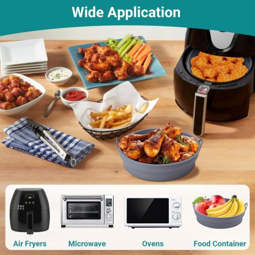 Szilikon Airfryer sütőkosár 2 darabos  – összecsukható, hőálló, szürke