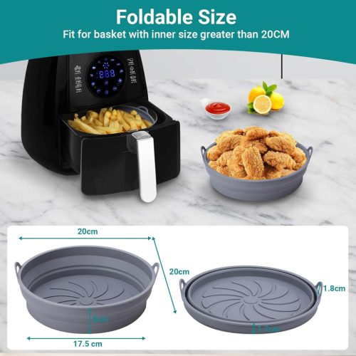 Szilikon Airfryer sütőkosár 2 darabos  – összecsukható, hőálló, szürke