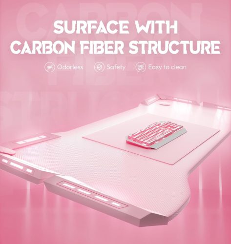 Dowinx RGB Gamer számítógépasztal, 160x60 cm, pink - Pohártartó, fejhallgató tartó, távirányító