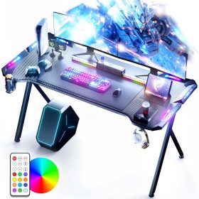   Dowinx RGB Gamer számítógépasztal, 140x60 cm, fekete - Pohártartó, fejhallgató tartó, távirányító