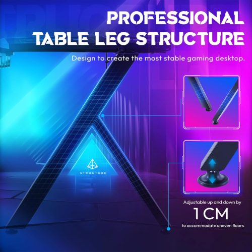 Dowinx RGB Gamer számítógépasztal, 140x60 cm, fekete - Pohártartó, fejhallgató tartó, távirányító