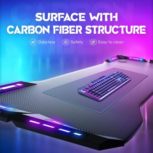 Dowinx RGB Gamer számítógépasztal, 120x60 cm, fekete- Pohártartó, fejhallgató tartó, távirányító