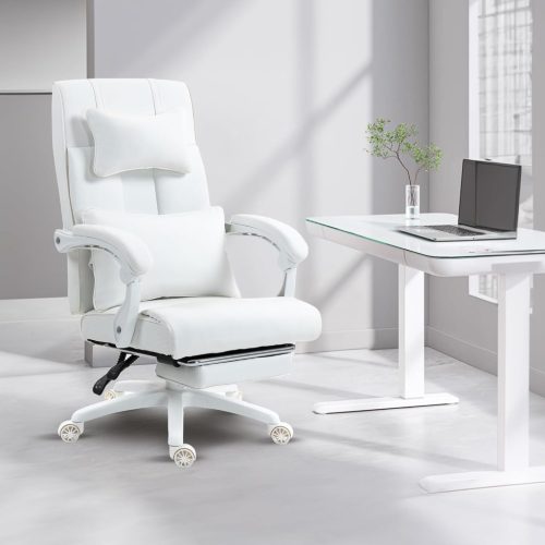 Dowinx Vezetői szék, fehér - Lábtartóval, állítható derék- és fejtámasszal