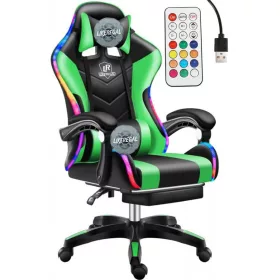   Likeregal 920 LED gamer szék lábtartóval zöld masszázs funkcióval