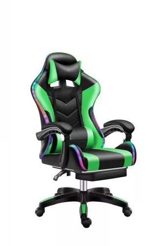 Likeregal 920 LED gamer szék lábtartóval zöld masszázs funkcióval