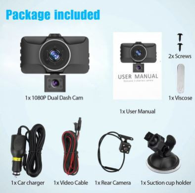 REC Dupla lencsés Autós fedélzetikamera tolatókamerával X-8 - 360 fokban forgatható