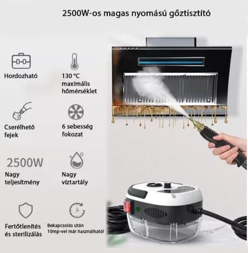 Hordozható nagynyomású gőztisztító 2500W